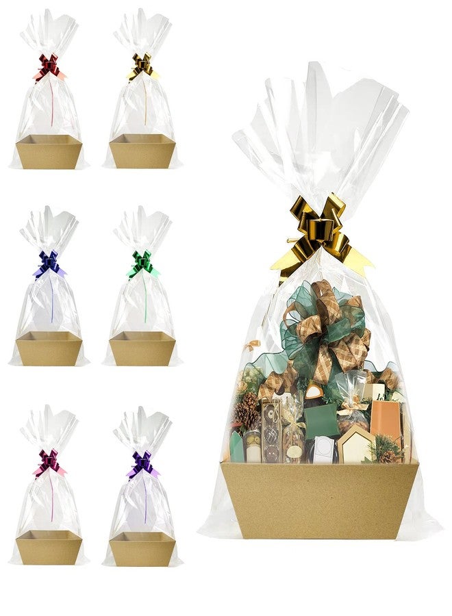 Funsky Baskets For Gifts Empty, 6 PCS Sturdy Diy Bulk Gift Basket Kraft Market Tray Cardboard Basket With Handles, Gift Baskets Kit Supplies Wrap To Fill For Birthday Christmas Valentines Thanksgiving - Image 1